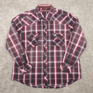 Rock & Roll Cowboy Shirt Mens 2XL Red Plaid Pearl Snap Western Faded Button Up